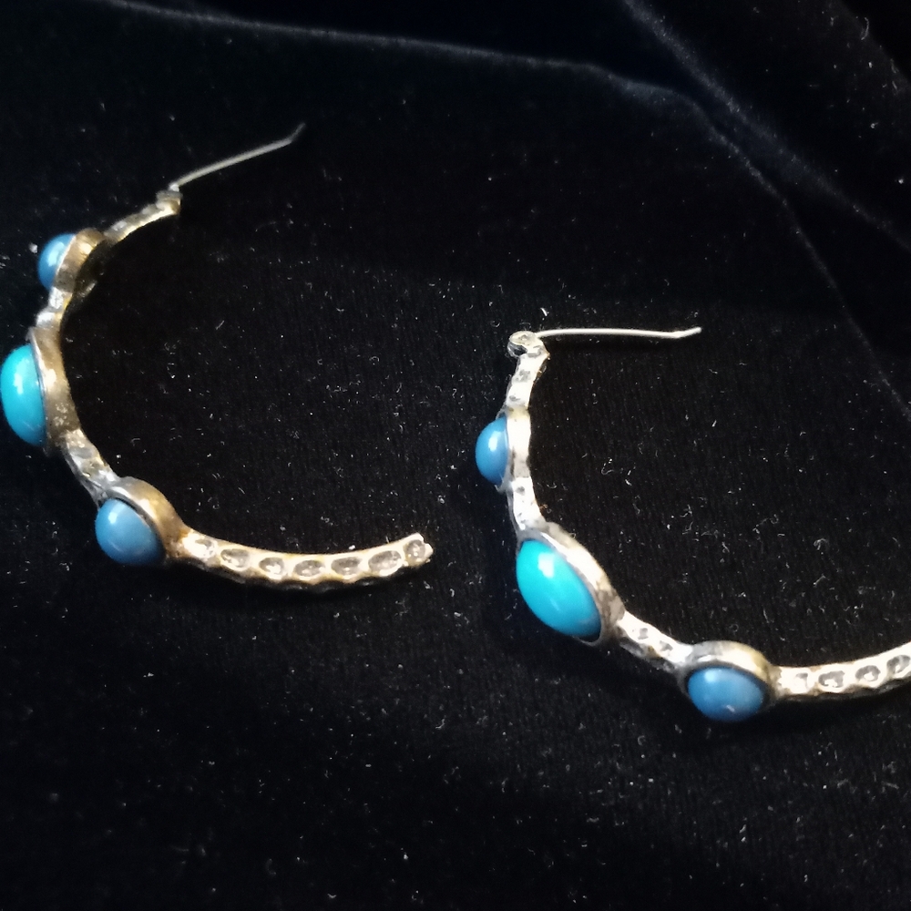 Earringes Turquoise Blue Multi-Stone Silver Tone